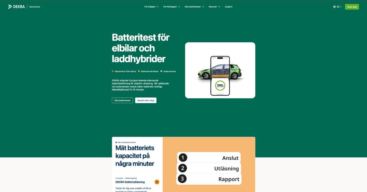 DEKRA:s batteritest finns för både elbilar och laddhybrider.